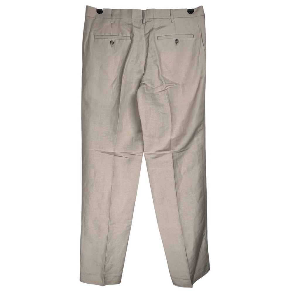 Savane Mens Linen Blend Flat Front Dress Pants Beige Tan 34x32 SU28680 - Picture 3 of 5